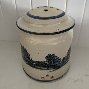 Vintage Handcrafted Jar with Blue Landscape Design